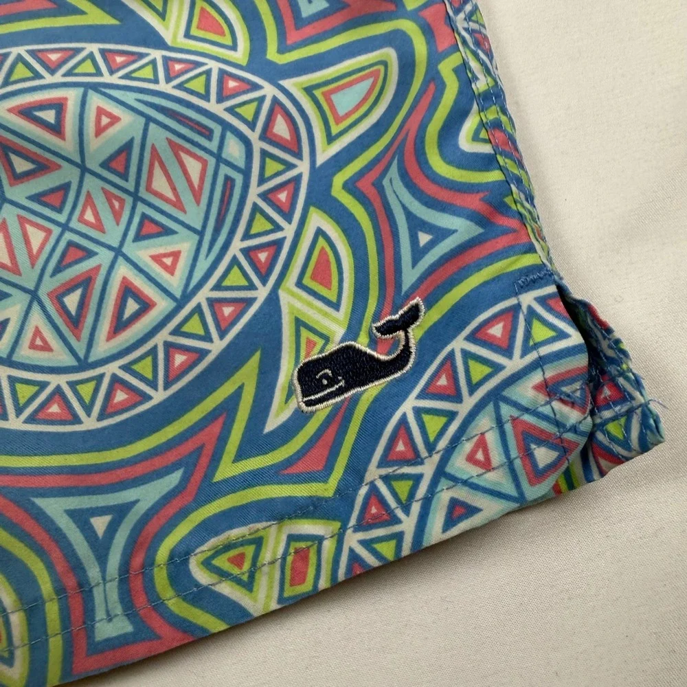 Vineyard Vines Mens Medium Blue Geometric Sea Turtle Print Swim Trunks READ XL
